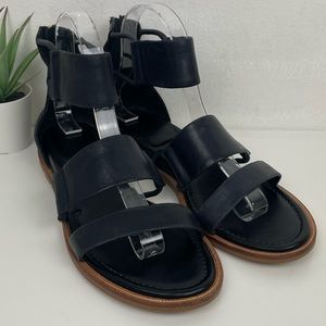 Isola Shiloh Black Leather Ankle Back Zipper Sandals Size 8